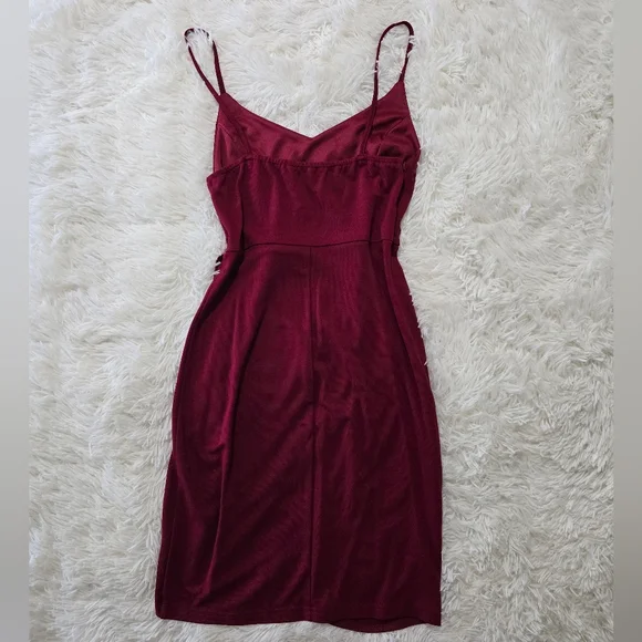 Red Ruched Wrap Cocktail Dress - Picture 2 of 3